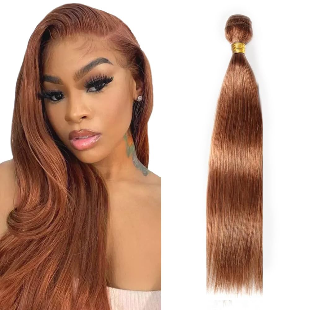 Photo 1 of Straight Bundles Human Hair 28 Inch Color #30 Light Brown Single Bundle Human Hair Straight Weave 100g Per 1 Bundle Virgin Hair Extensions for Black Woman