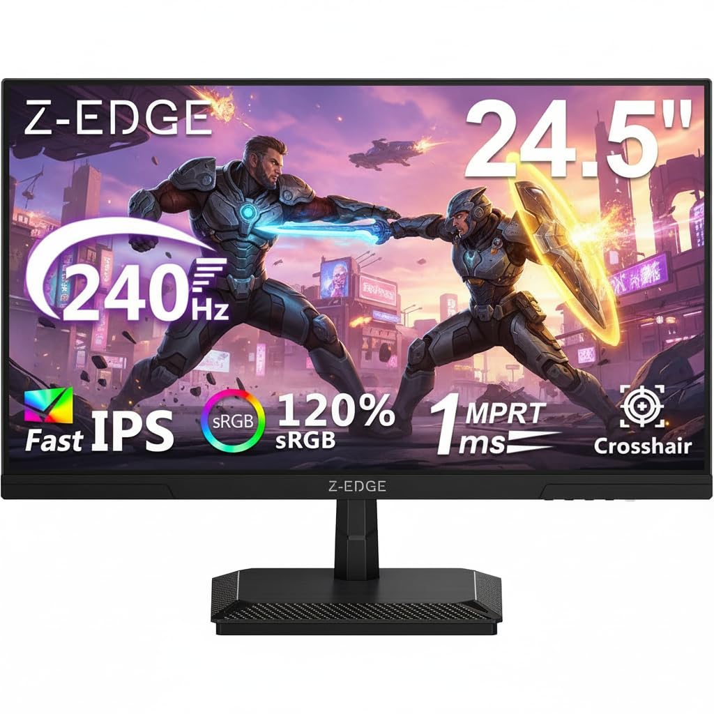 Z-Edge Gaming Monitor 24.5 Inches, PC Computer Screen 240 Hz, IPS Panel, MPRT 1 ms, Full HD LED Monitor, Brightness 350 CD/m², FreeSync, HDR10, HDMI and DP, VESA Compatible
