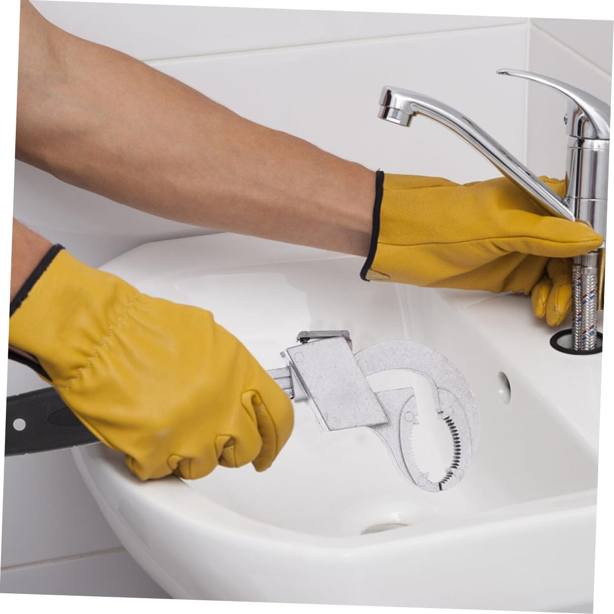 Llave Inglesa Ajustable de Doble con Dientes Redondeados para Fontanería Herramienta Multifuncional para Lavabo y Cocina con Accesorios para Estrechos Mango Portátil