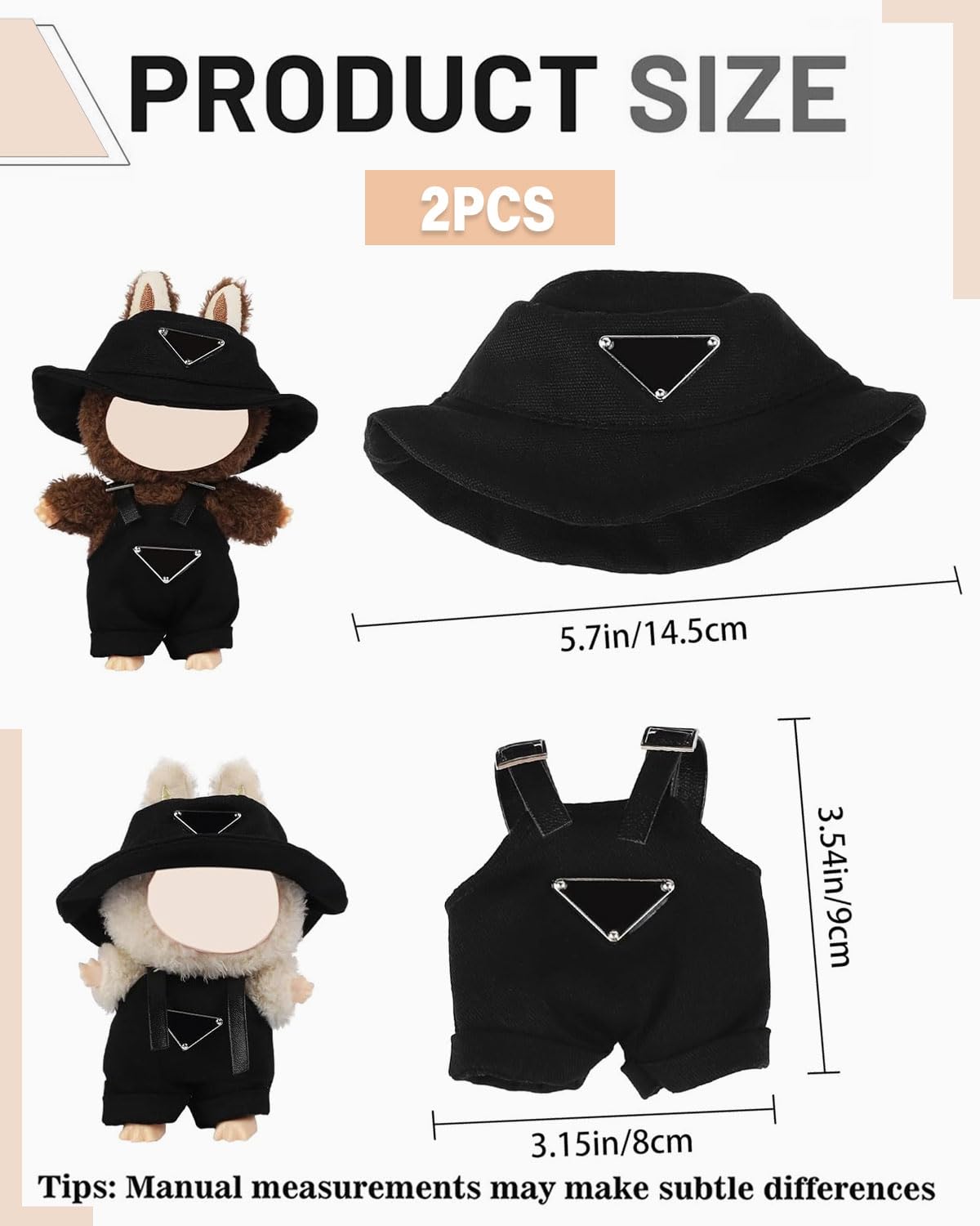 IPNSDON 1hat+1romper 17cm lububu Doll Clothes Set for 17cm lbubu Accessories Suit no Doll only Clothes (black) - Image 2