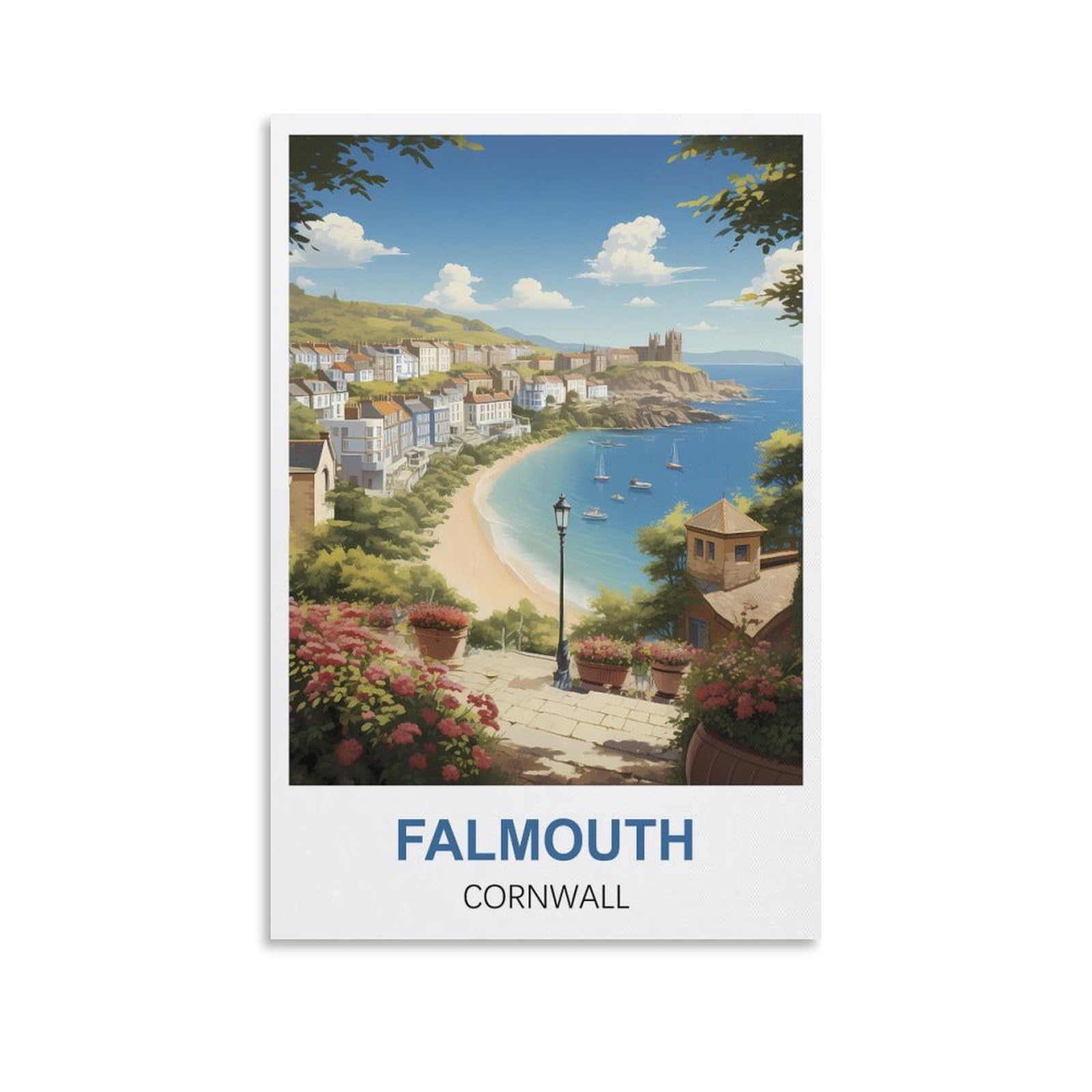 EZMLFA DIY 5D Diamond Painting Kits for Adults,Falmouth Cornwall DIY Diamond Art Kits Gem Painting Crafts for Home Wall Decor 50x60cm
