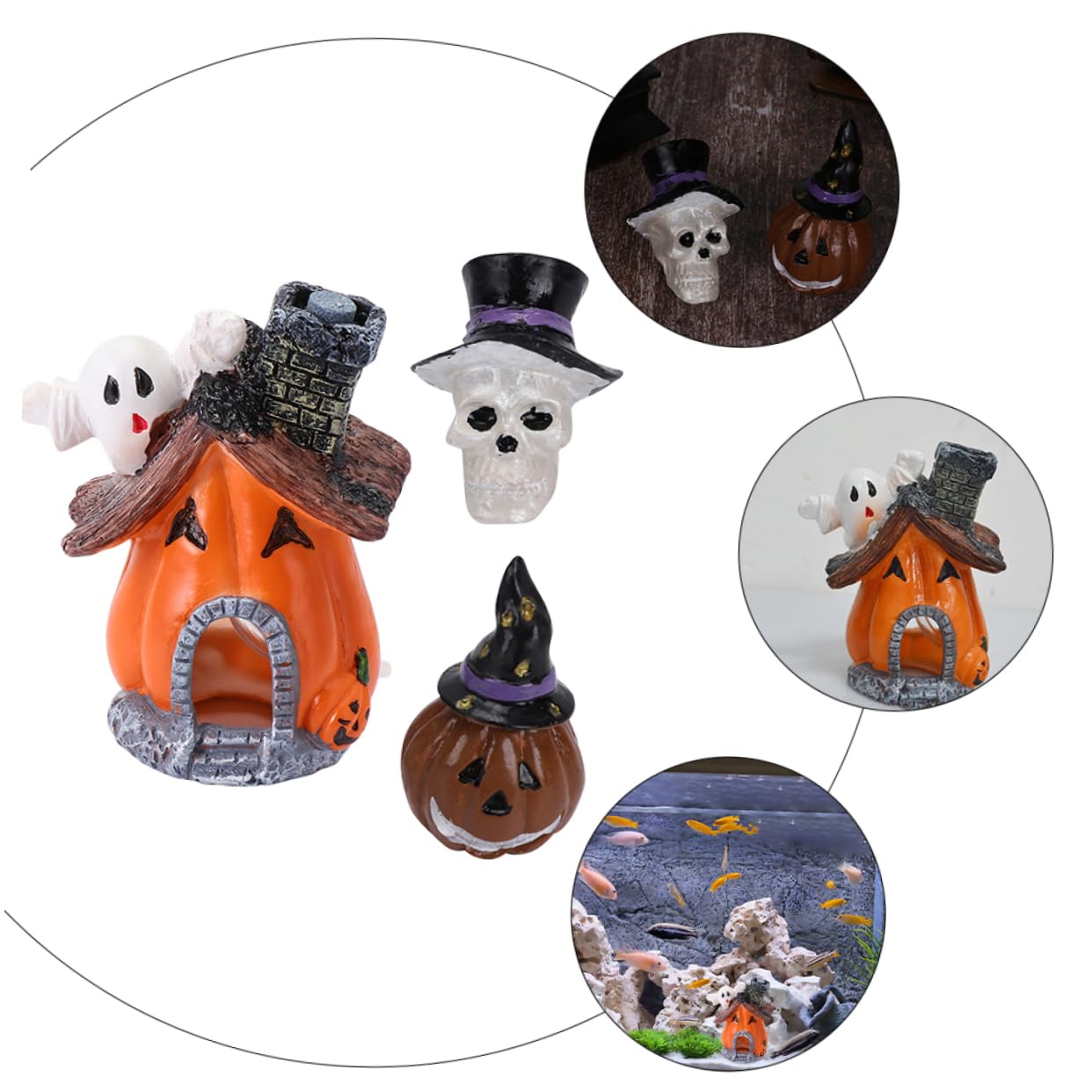 2 Ensembles Décoration Aquarium Halloween De Résine Ornements Festifs pour Poissons Aménagements Maison Crâne 3 Pièces * 2