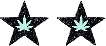 أغطية حلمات Sasswear مرصعة بأحجار الراين والألماس من Weed Bling للمهرجانات والحفلات الراقصة، 420 Leaf Black