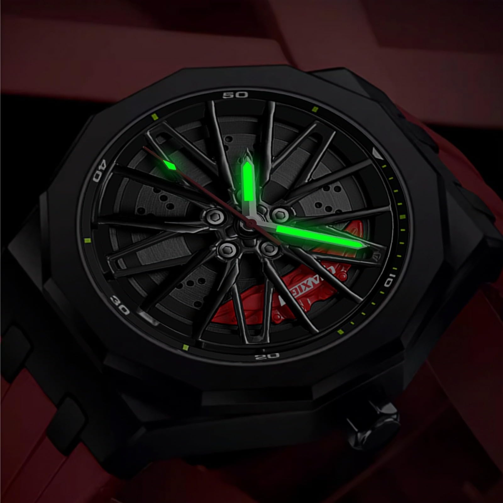 Gosasa Reloj de pulsera para hombre, diseño de rueda de carreras, creativo, giratorio en 3D, luminoso, cuarzo, resistente al agua hasta 30 m, con correa de goma