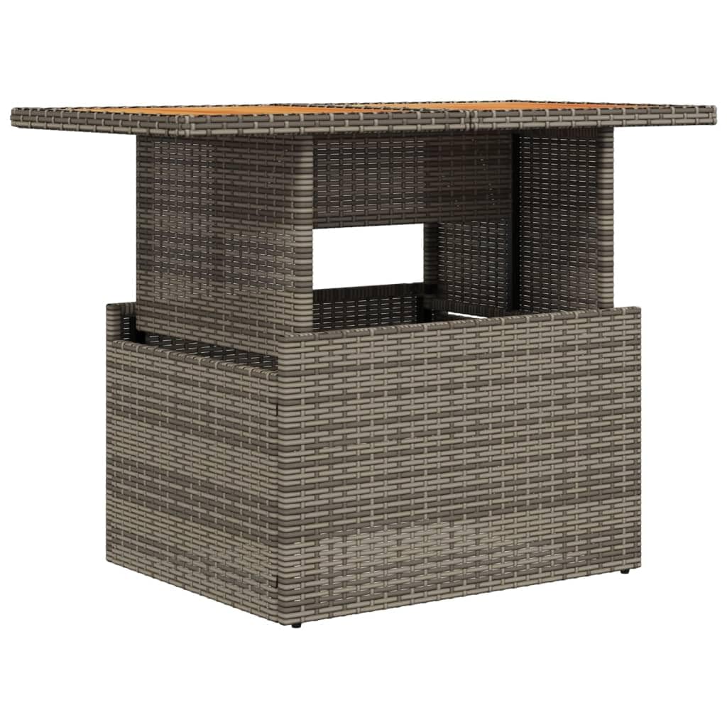 vidaXL Garden Table, Side Table for Dinner Coffee Tea, Dining Table for Outdoor Patio Terrace Balcony, Grey Poly Rattan and Acacia Wood