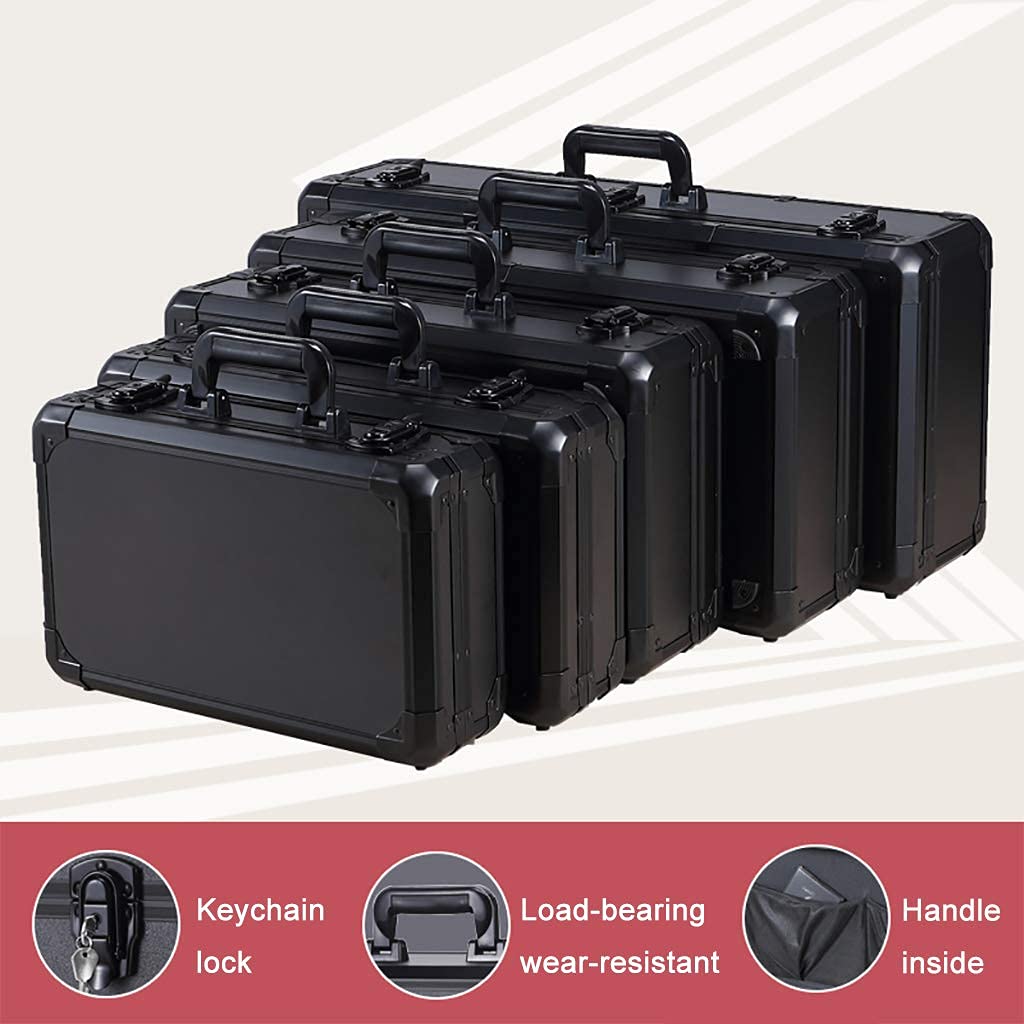 Tragbarer Aluminium-Hartschalenkoffer, Werkzeugkasten, schwarzer Aktenkoffer, Metalltragekoffer, abschließbar, Mehrgrößen-Transportbox für Kameraausrüstung (ohne Schaumstoffeinlage - 40 x 24 x 12 cm)