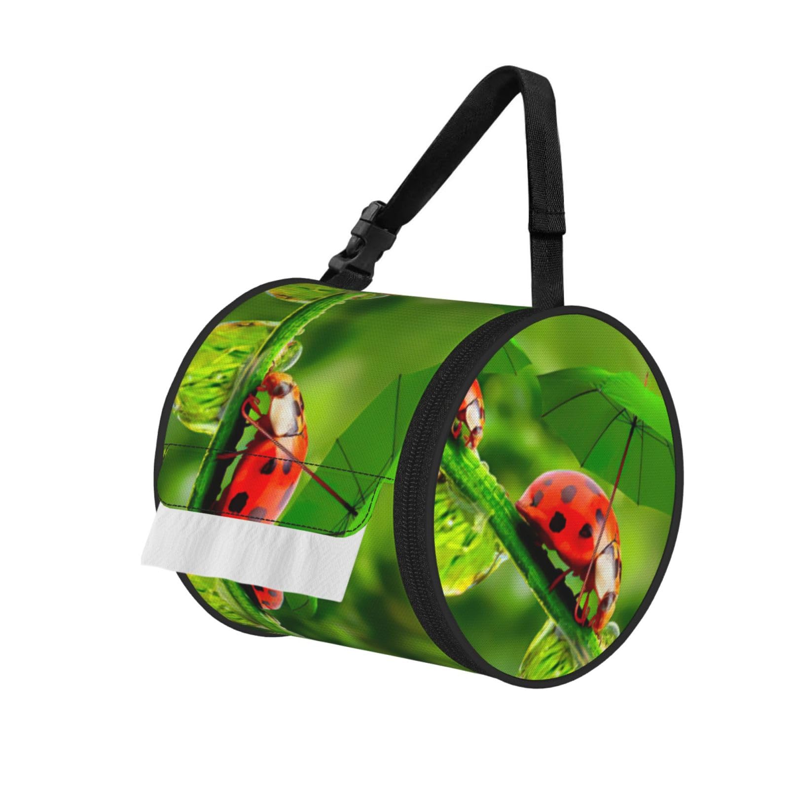 Funny Ladybug Holding Umbrellas Print Fashion Tissues Organizer Box, Hanging Tissue Holder For Purse Coins For Car Office Daily Outing