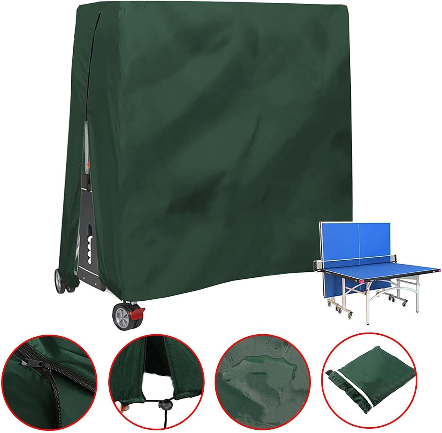 Funda protectora para mesa de ping pong de tela Oxford 420D, impermeable, para mesa de ping pong, para exteriores, 185 x 165 x 70 cm (verde)