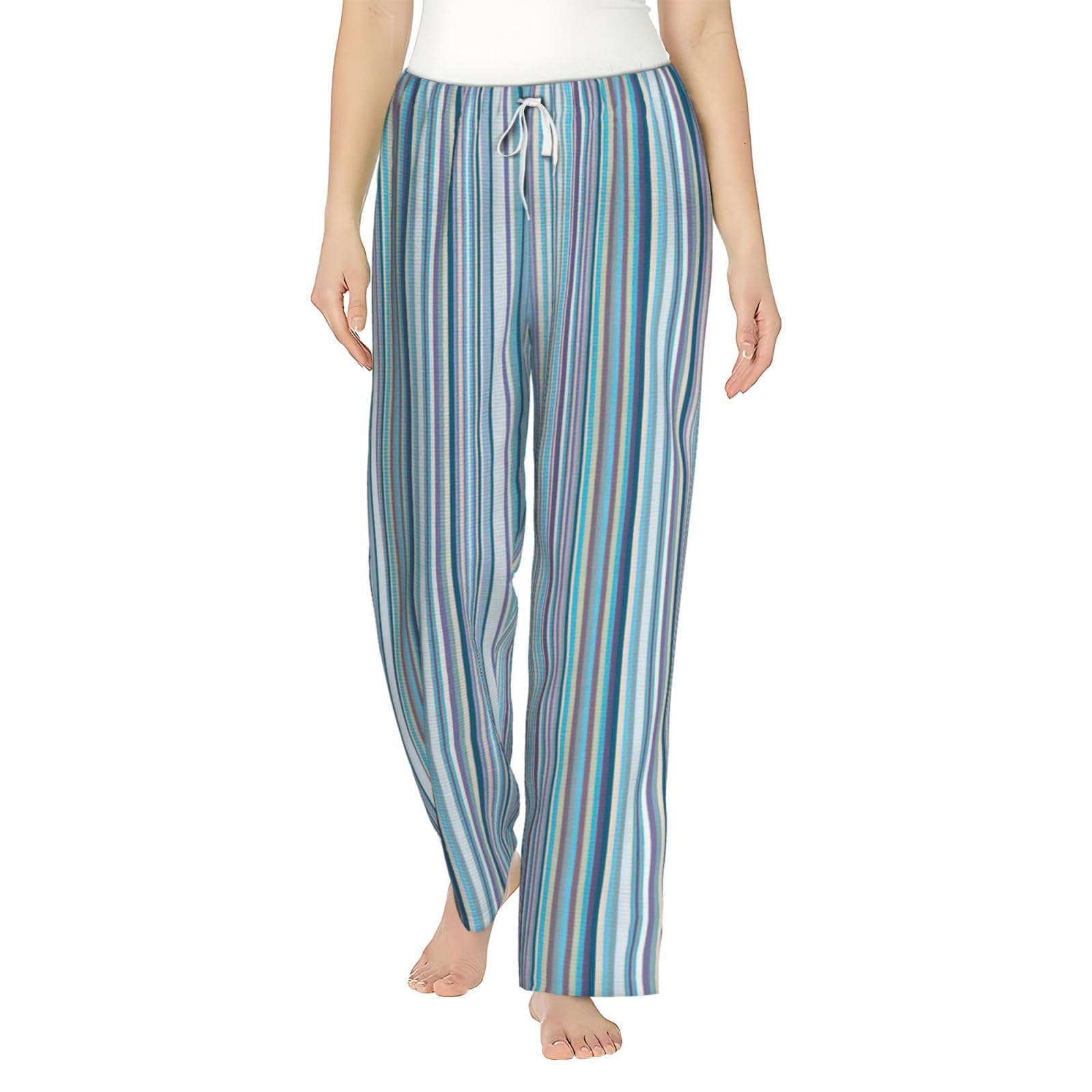 Pantalon imprimé à rayures verticales élastique et fluide avec poches - 8