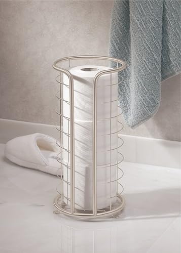Miniatura 10 de mDesign - Soporte de metal para papel higiénico con 3 rollos de papel higiénico para cuarto de baño o sala de polvo, Metal, Cromado, paquete de de 1
