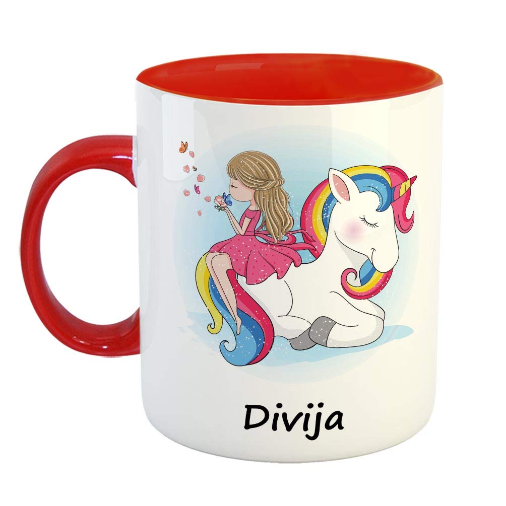 FurnishFantasy Unicorn Ceramic Coffee Mug - Best Happy Birthday Gift for Daughter, Sister, Gift for Kids, Return Gift Red, Name - Divija (B09CMMGFWQ) Amazon Price History, Amazon Price Tracker