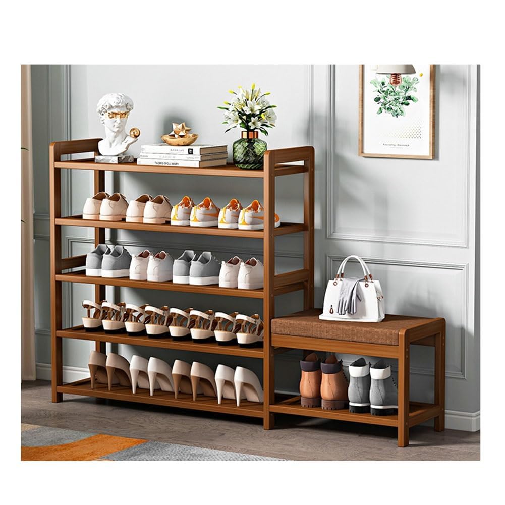 MYUYEE 4-6Tier Shoe Rack Bench With Seat Entryway Shoe Storage Orga Wooden Shoe Shelf Space-Saving Easy To Assemble For Hallway Doorway Bedroom(125X25X84Cm)