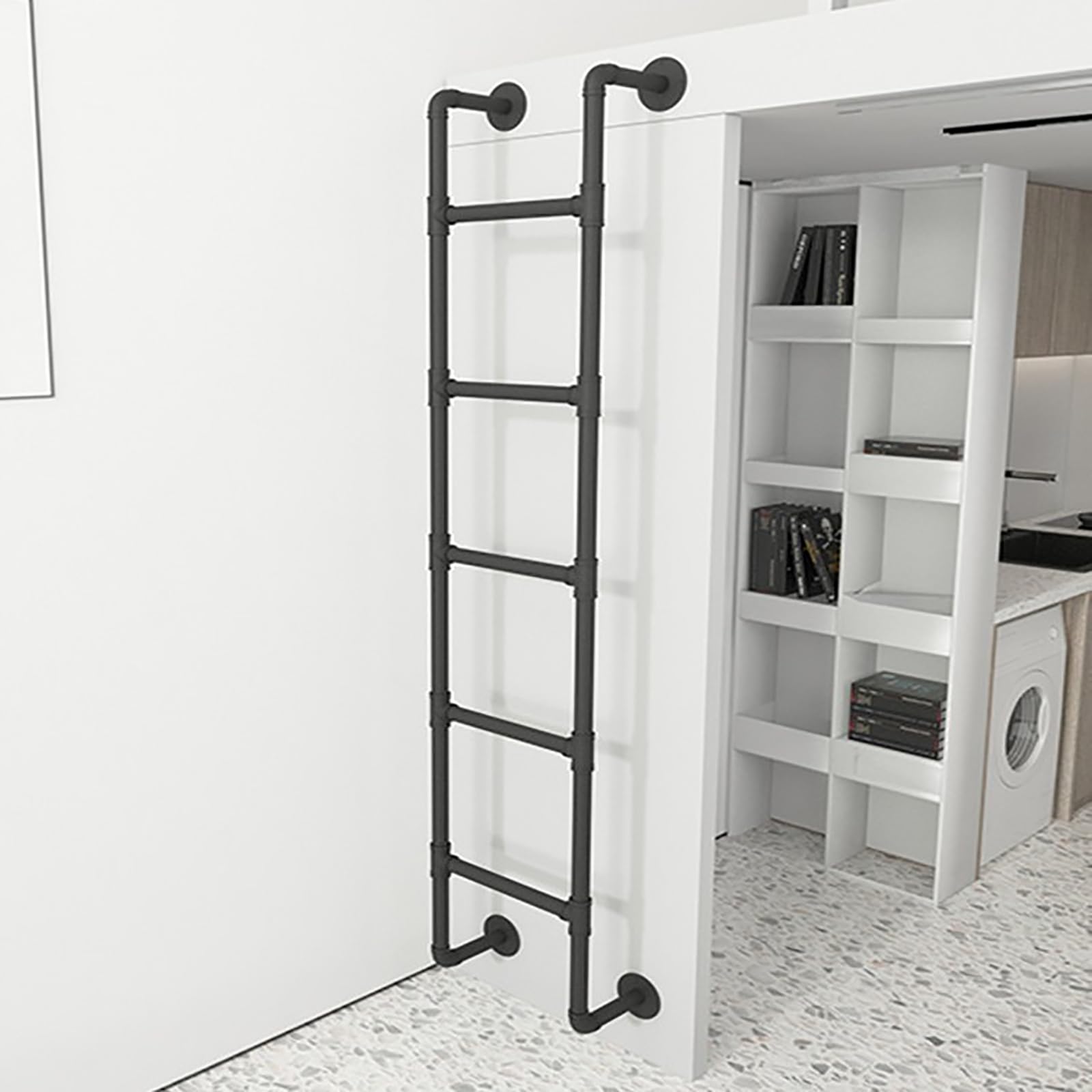 Adjustable Vintage Loft Ladder for Windows 30-92 Inches Sturdy Straight Home Ladder with Cushion 88in Black Perfect for Student Beds and Attics