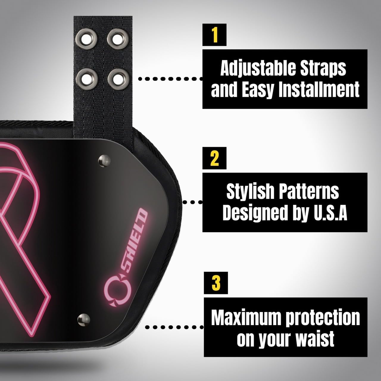 O Shield Pink Ribbon Football Back Plate, Lower Back Pads for Football Players, Rear Protector, Universal Fit, BCRF (Breast Cancer Research Foundation) Supporter, Adult