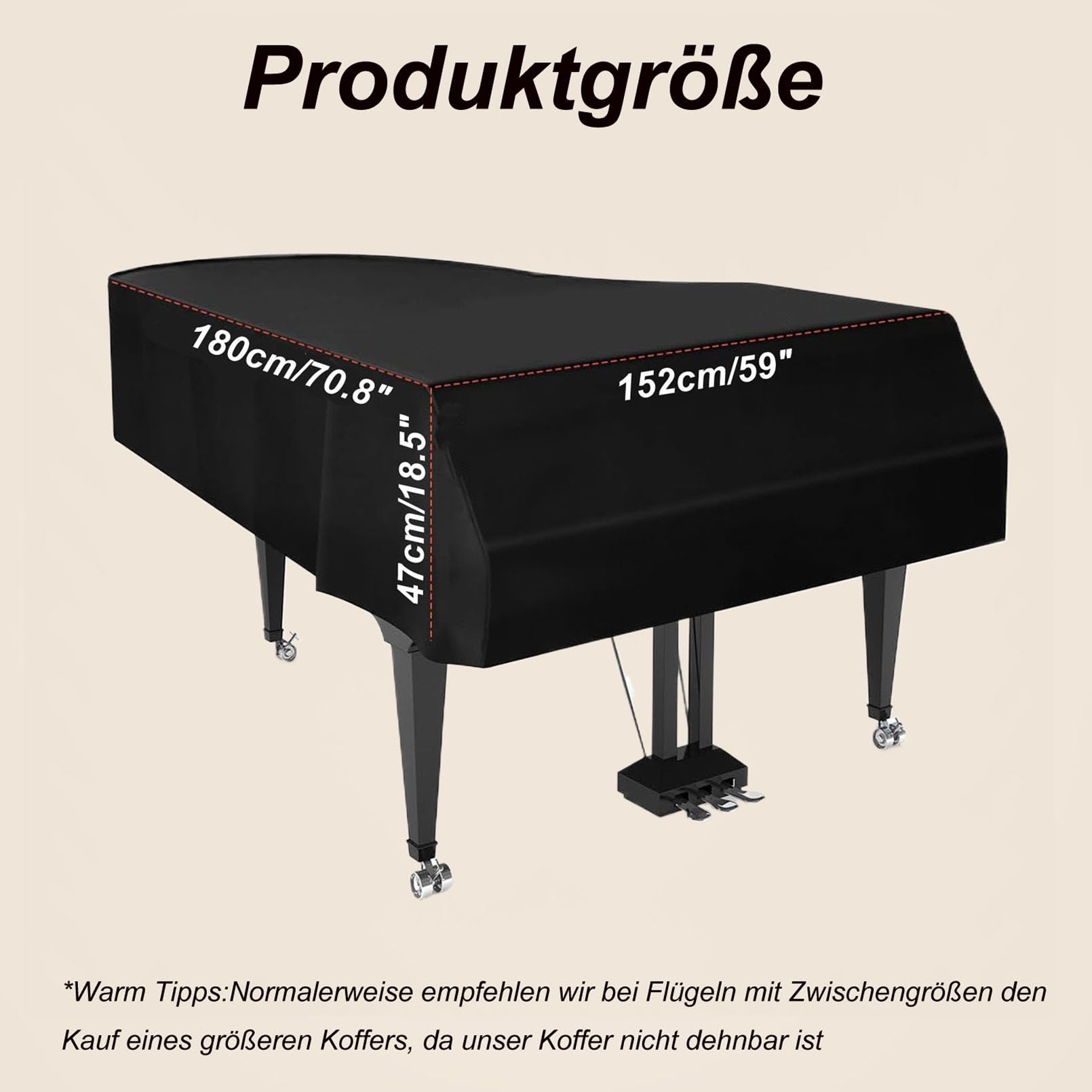 Cutfouwe Copertina per Pianoforte a Coda,copritastiera Pianoforte,Nero,180cm