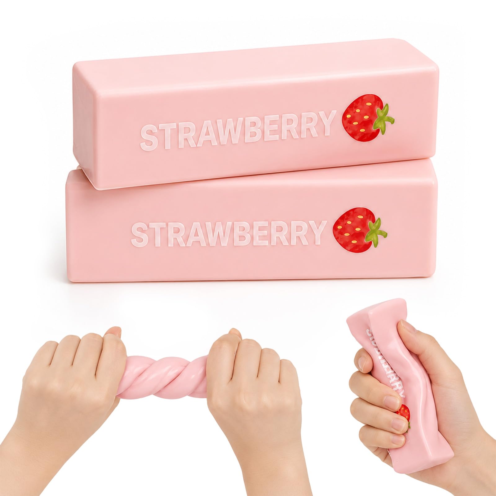 2pcs Strawberry Squishy Set Fidget Supplies Strawberry Stick Cute Birthday Gifts for Women Men Home Office for Adults Friends Soft Squishy Supplies Gifts for Friends Female Cute Sensory Item