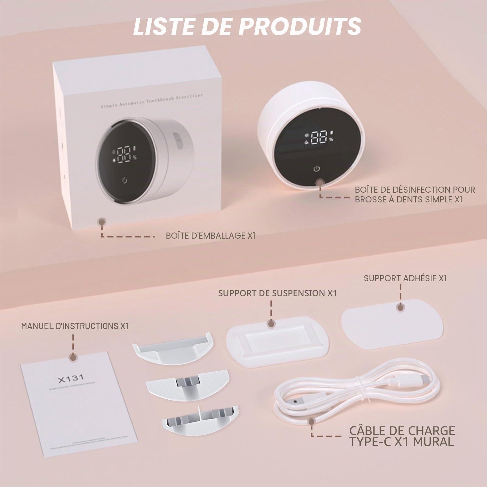 Roadtime StéRilisateur De Brosse à Dents Intelligent UV, Portable Automatique Séchage Rapide Rechargeable Support Mural avec pour Brosse à Dents et Rasoirs, avec pour Salle de Bain,Voyage,Vacances