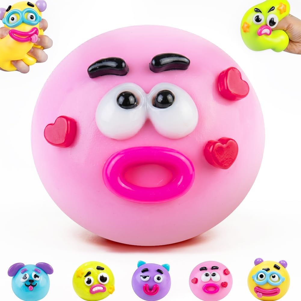 Smushers Fidget Toy,Interchangeable Faces Squishy Toys,TPR Stress Balls,Anxiety Relief Fidgets,Squishy Fidget Toys,Stress Toys,Party Bag Fillers for Kids, Fidget Toys (Pink)