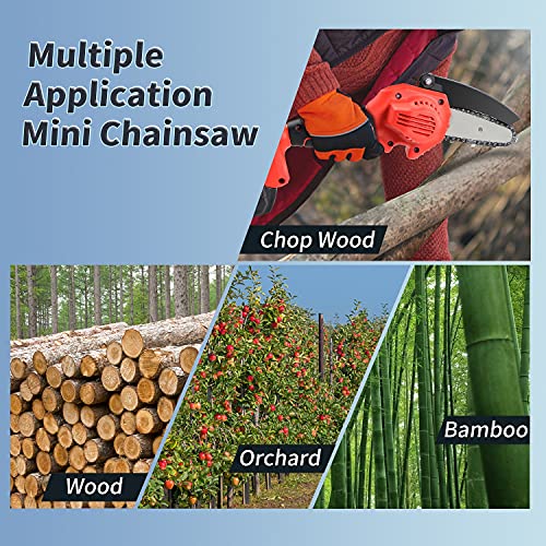 Mini Akku-Kettensäge 24V, 5 M/S Schnurloses Elektrische Motorsäge Kit mit Sicherheitsknopf, 2 ketten 2 Akku & 1 Ladegerät Säge, Für Gartenarbeit Baumbeschneidung Holzschneiden, (Rot) – Bild 7
