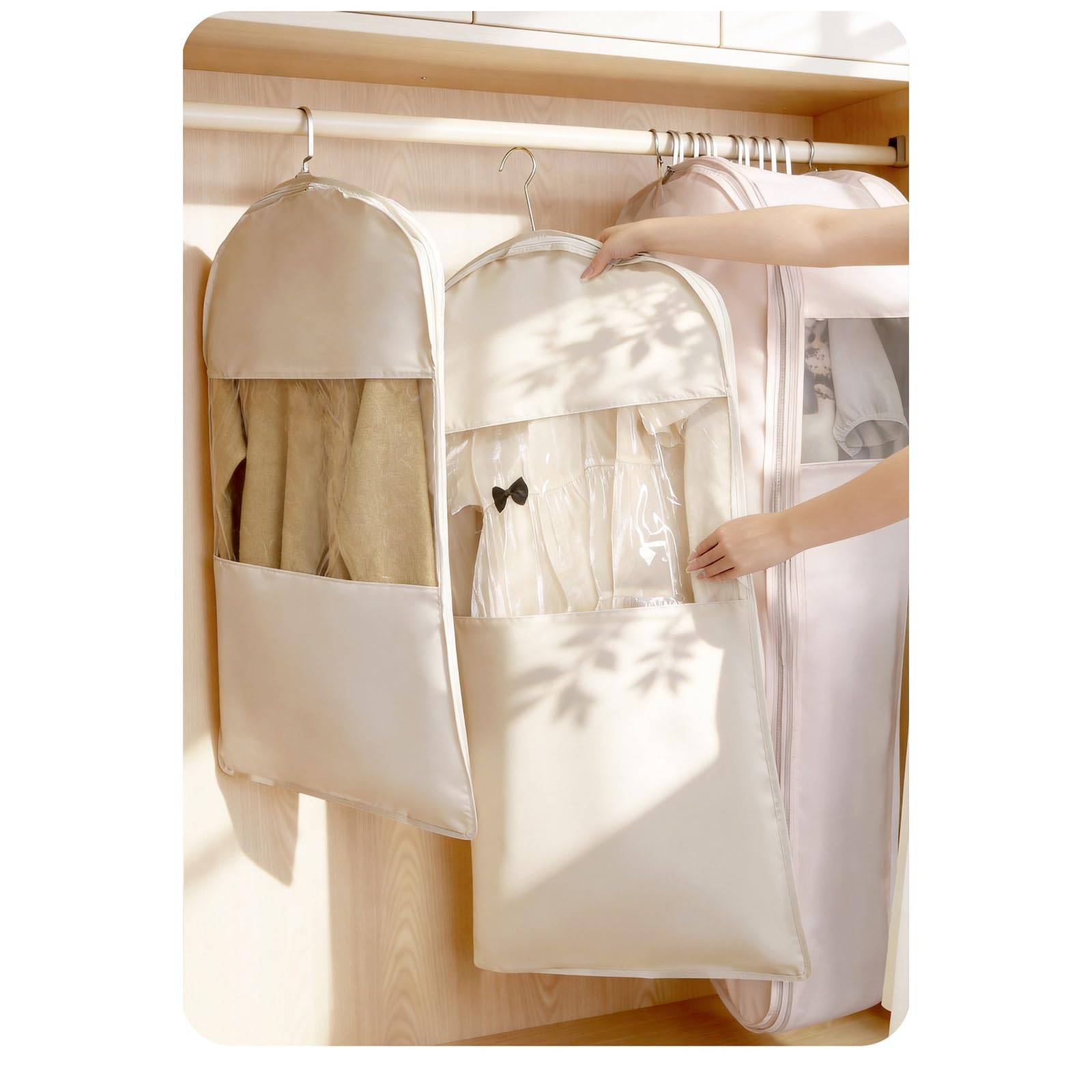 Fundas Abrigos para Colgar, Fundas Ropa con Cremallera que Ahorra Espacio, Bolsas Protectoras para Abrigos de Plumón y Trajes(White,58 * 40 * 130cm/23 * 16 * 51in)
