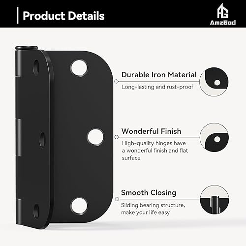 Miniatura 4 de Bisagras de puerta color negro mate, paquete de 108 bisagras negras para puerta de 3.5 pulgadas redondeadas para puertas interiores con esquinas de