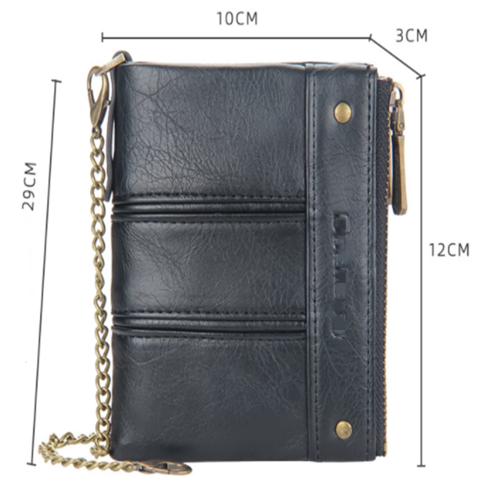 Cartera Cadena Piel Bolso de Cambio Retro for Hombre, Bolso Tarjeta, Billetera con Hebilla Doble Cremallera para Hombres(Khaki)