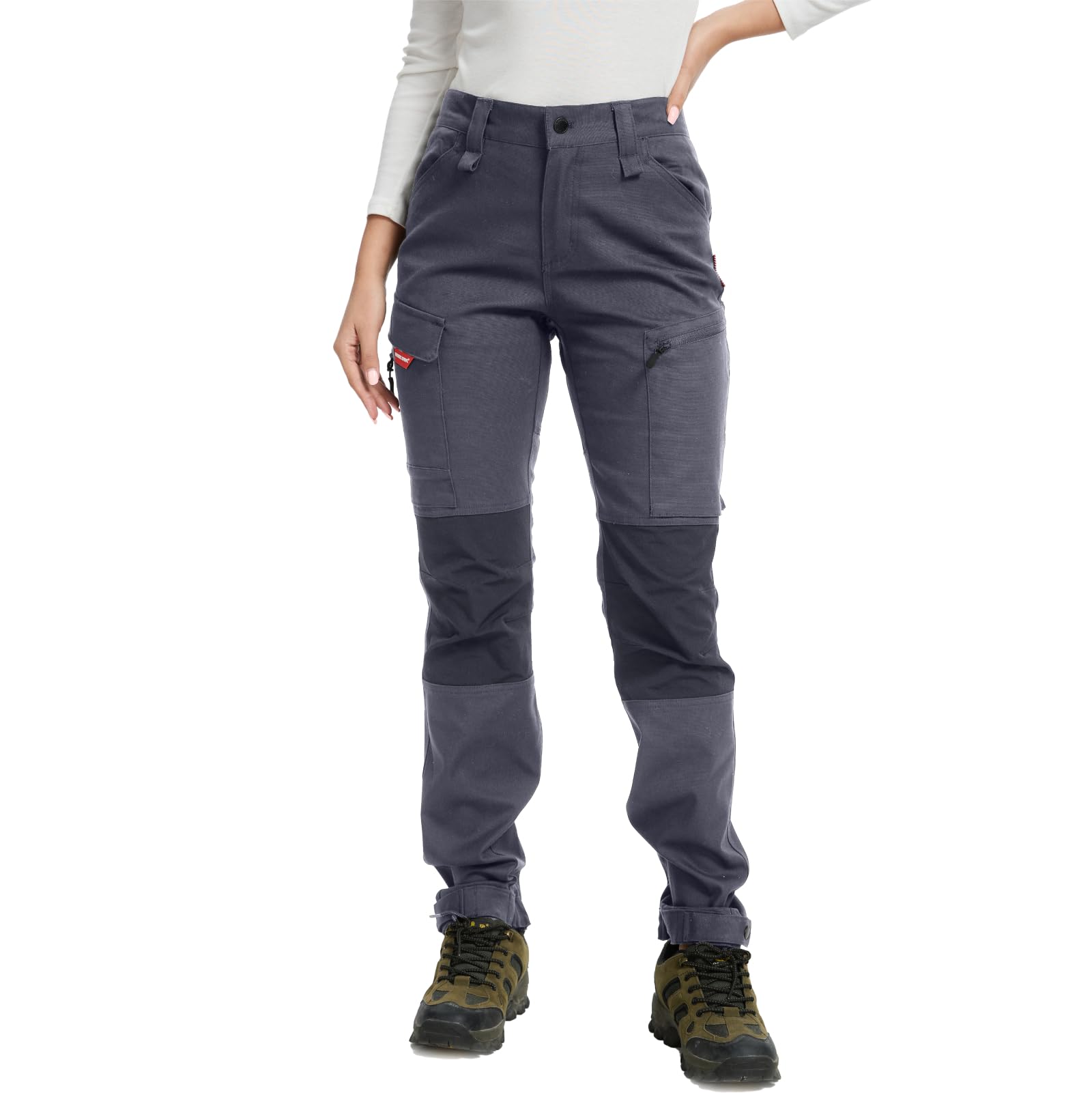 WORK IDEA Damen Wanderhose aus Baumwolle, Stretch-Slim Fit, wasserabweisend, verstellbare Hosenbeine, geeignet für Camping, Wandern & Gartenarbeit