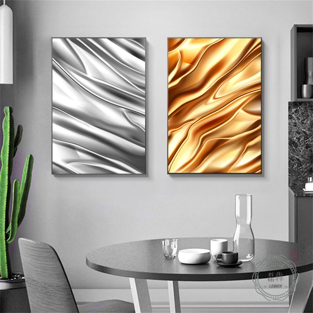 WUHBCZ Art Decor,Abstract Art Foil Golden Silver Canvas Painting On the Wall Art Posters Prints Wall Pictures for Living Room Home Bedroom Office Wall Artwork-30 * 50cm*2PCS (No Frame)