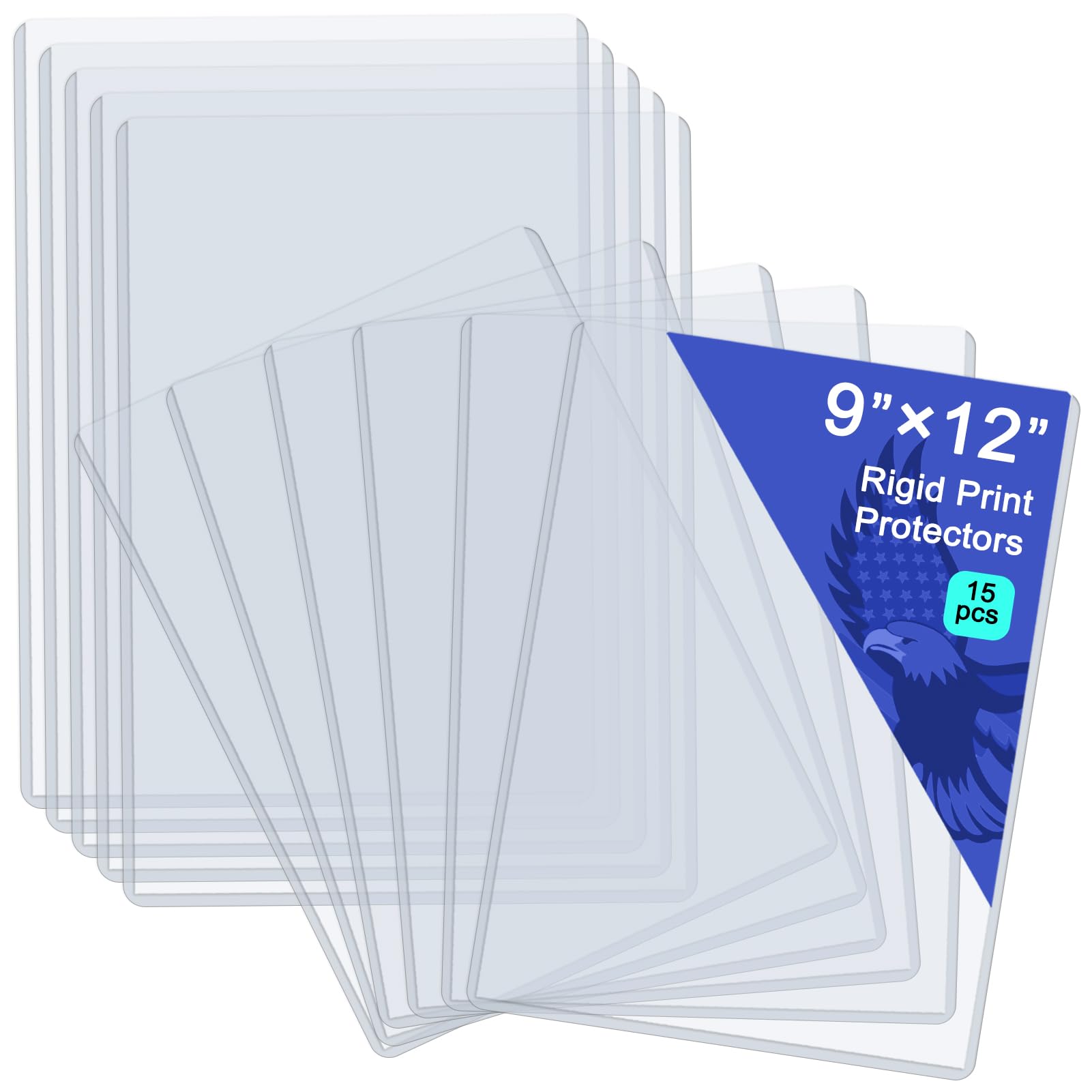 Rainmae 15 Pack 9" x 12" Rigid Print Protectors, Clear Hard Plastic Sheet Protectors, Waterproof Photo Top-Loading Sleeves Rigid Menu Holders Cards Photos Drawings Artworks Poster Prints Documents