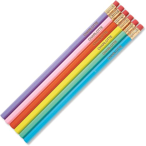 Miniatura 1 de Lillian Vernon Lápices pastel personalizados, juego de 12 lápices de madera dura #2 con nombre grabado con láser, suministros escolares