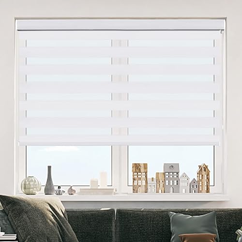 Kokorona Zebra - Persianas enrollables para ventanas, de doble capa con diseño de cebra, cortinas traslúcidas para control de luz y noche, con