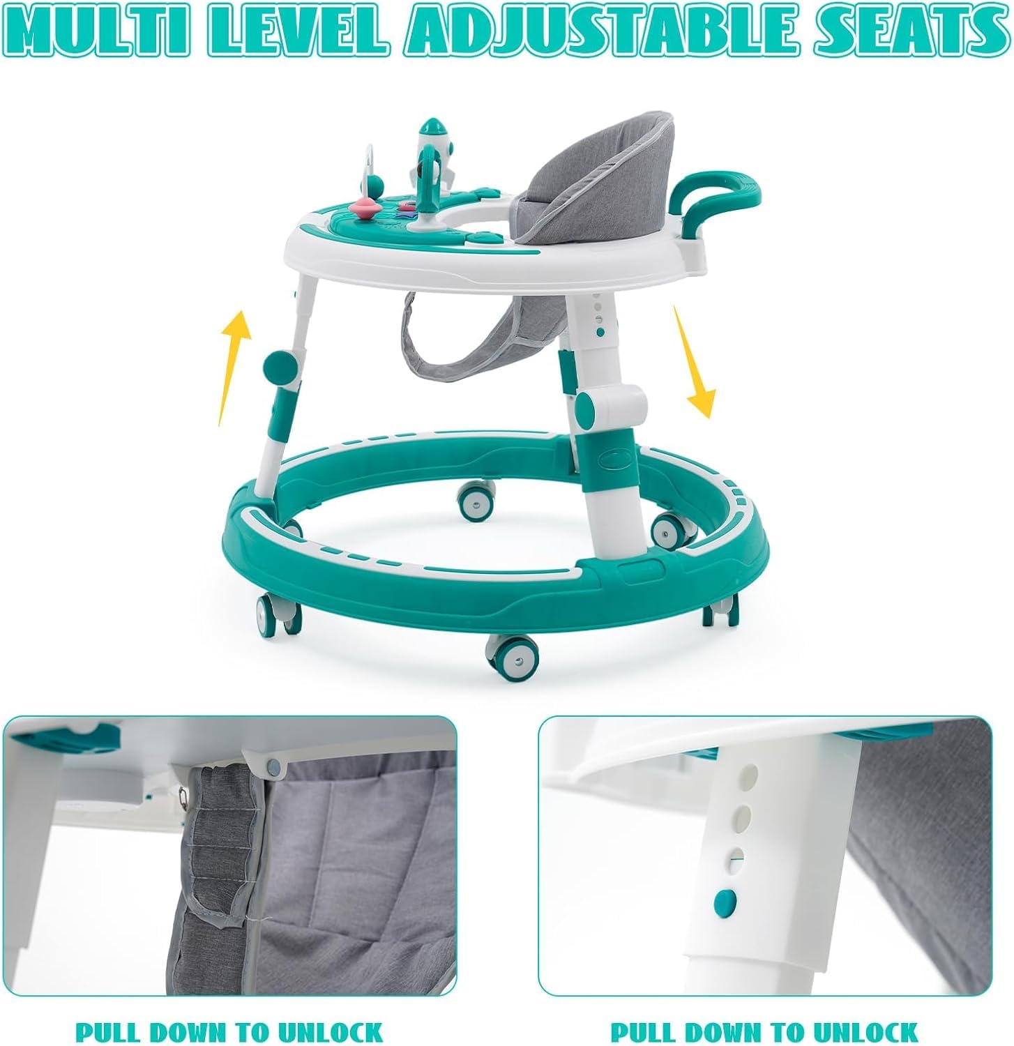 EULEUY 3 en 1 Andadera Para bebe Andador de Empuje Plegable con Centro de Actividades y Bandeja de Alimentación. Altura Ajustable, Ruedas Silenciosas de 360° Andador bebes 6-12 Meses (Verde) — view 3
