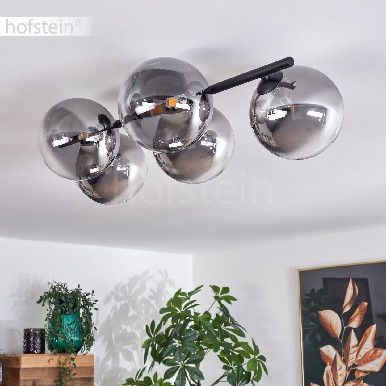 Plafoniera Chehalis Hofstein - Lampada Soffitto Retrò 10 Luci G9 Nero/ambra