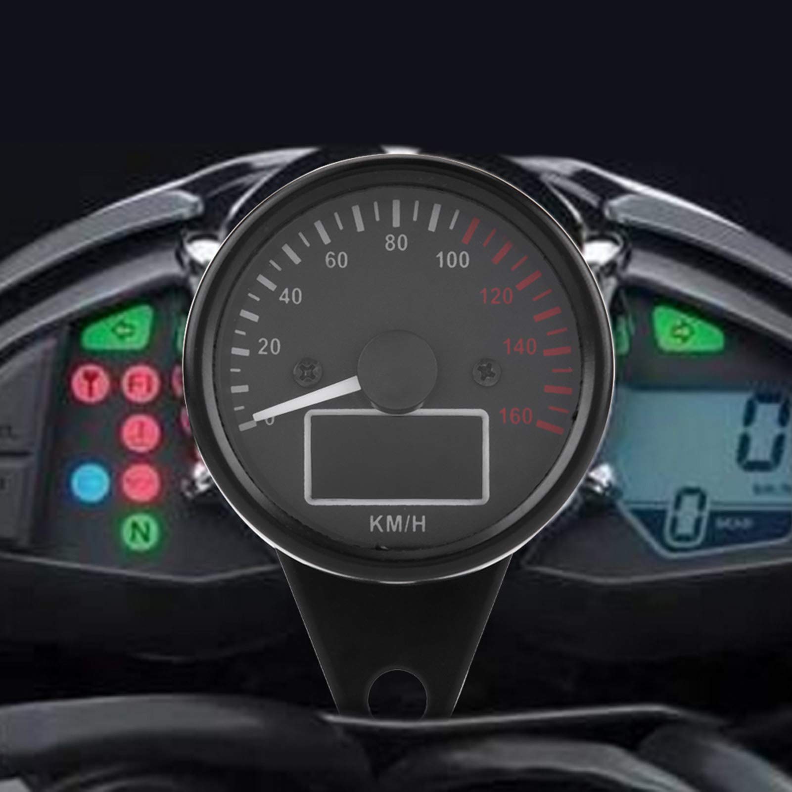 Tachimetro per Moto, Universale 0~160 Km/h Tachimetro Digitale LED LCD per Moto Contagiri Indicatore di velocità Retro Nero
