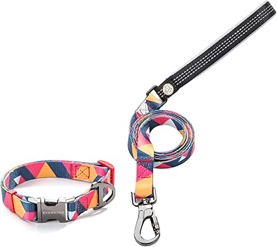 Amazon Go With Puppy 首輪 リード セット かわいい おしゃれ カラフル 反射材 150cmリード 小型犬 中型犬 大型犬 トレーニング M 首32 46cm 幅2cm フラミンゴ 首輪 リード Go With Puppy リード