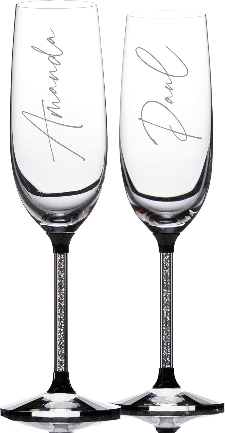 Personalised Pair of Crystal Filled Champagne Flutes