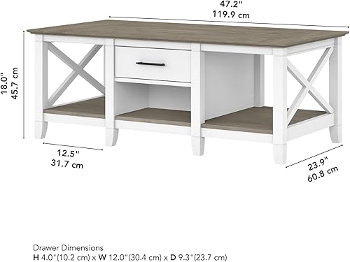 Miniatura 49 de Bush Furniture Key West - Mesa de centro con almacenamiento en color gris lavado Gris desteñido,Gris Oscuro Nogal,Roble blanco de lino.,Roble blanco