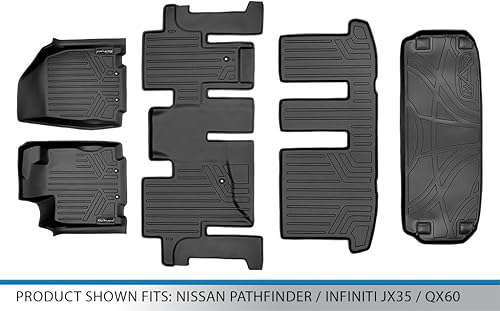 Miniatura 5 de SMARTLINER Juego de alfombrillas de 3 filas y forro de carga detrás de la tercera fila, color negro, compatible con Pathfinder 2013-2020, JX35 2013,
