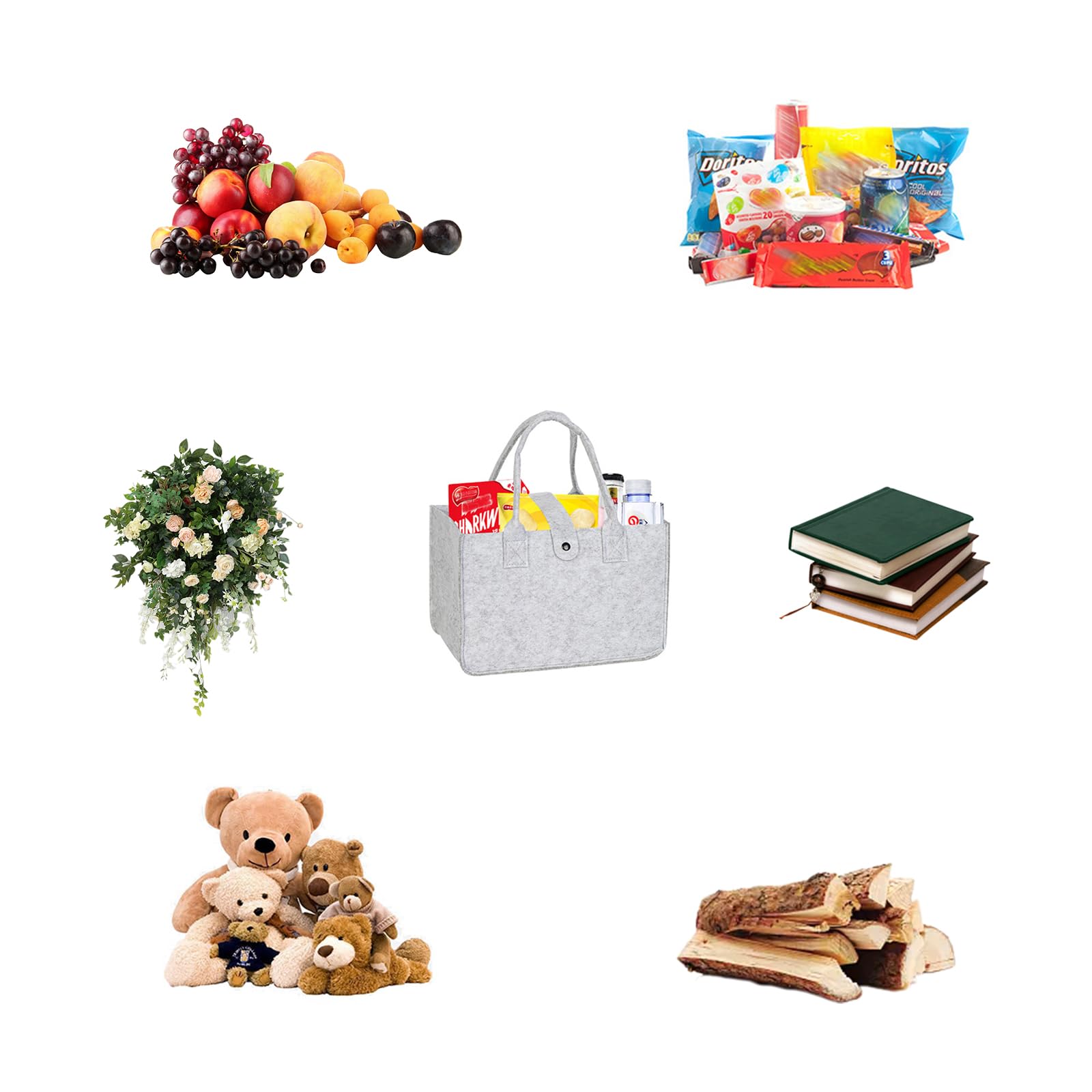QiXinGYL Vilten tas, 10,8 l, vilten tassen, shopper, boodschappentas, opvouwbare draagtas, vilten boodschappenmand, speelgoedtas voor winkelen, uitgaan, opbergen, kledingmand (30 x 20 x 18 cm), grijs
