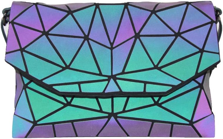 GOWETION Women Geometric Luminous Purses and Handbags Holographic Tote Cross-body Bag Shoulder Satchel Clutch Girls