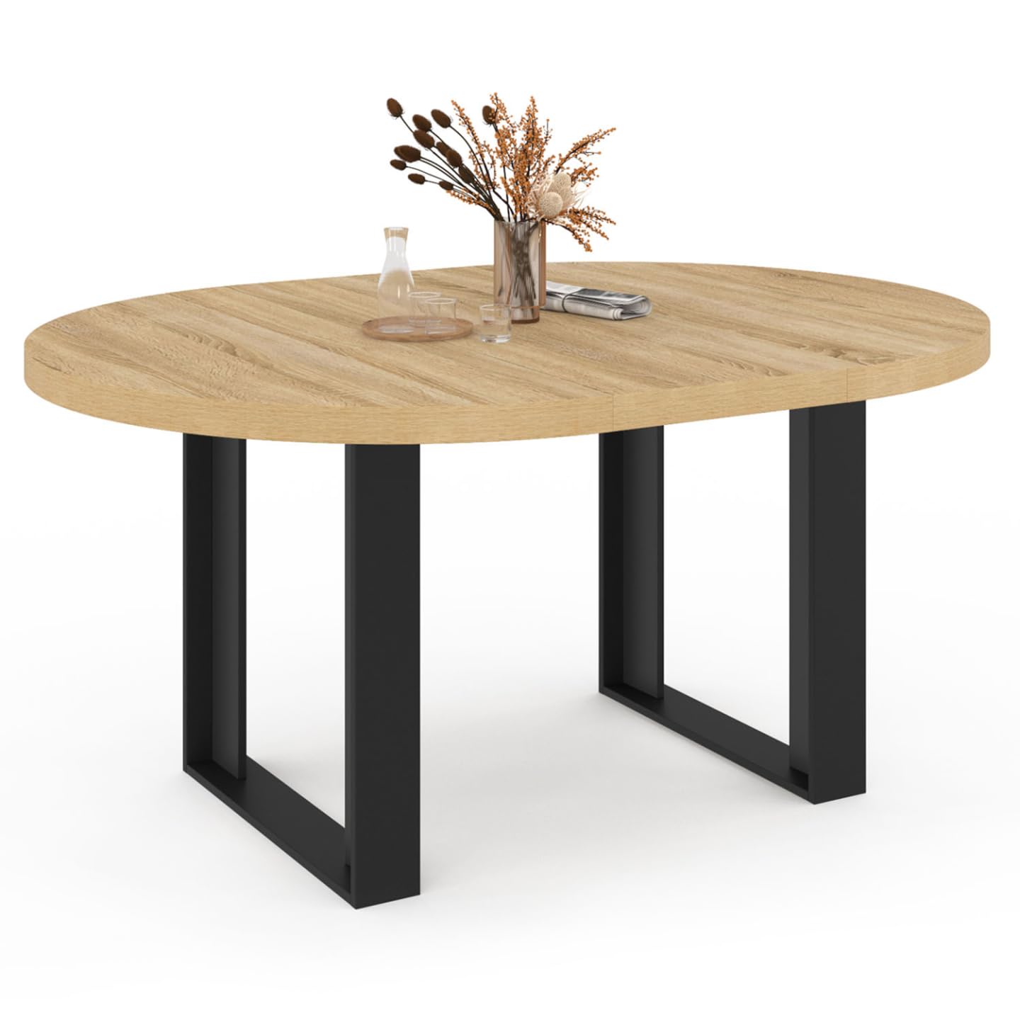 IDMarket - Table à Manger Extensible Ronde Phoenix 4-6 Personnes Bois et Noir 110-150 cm