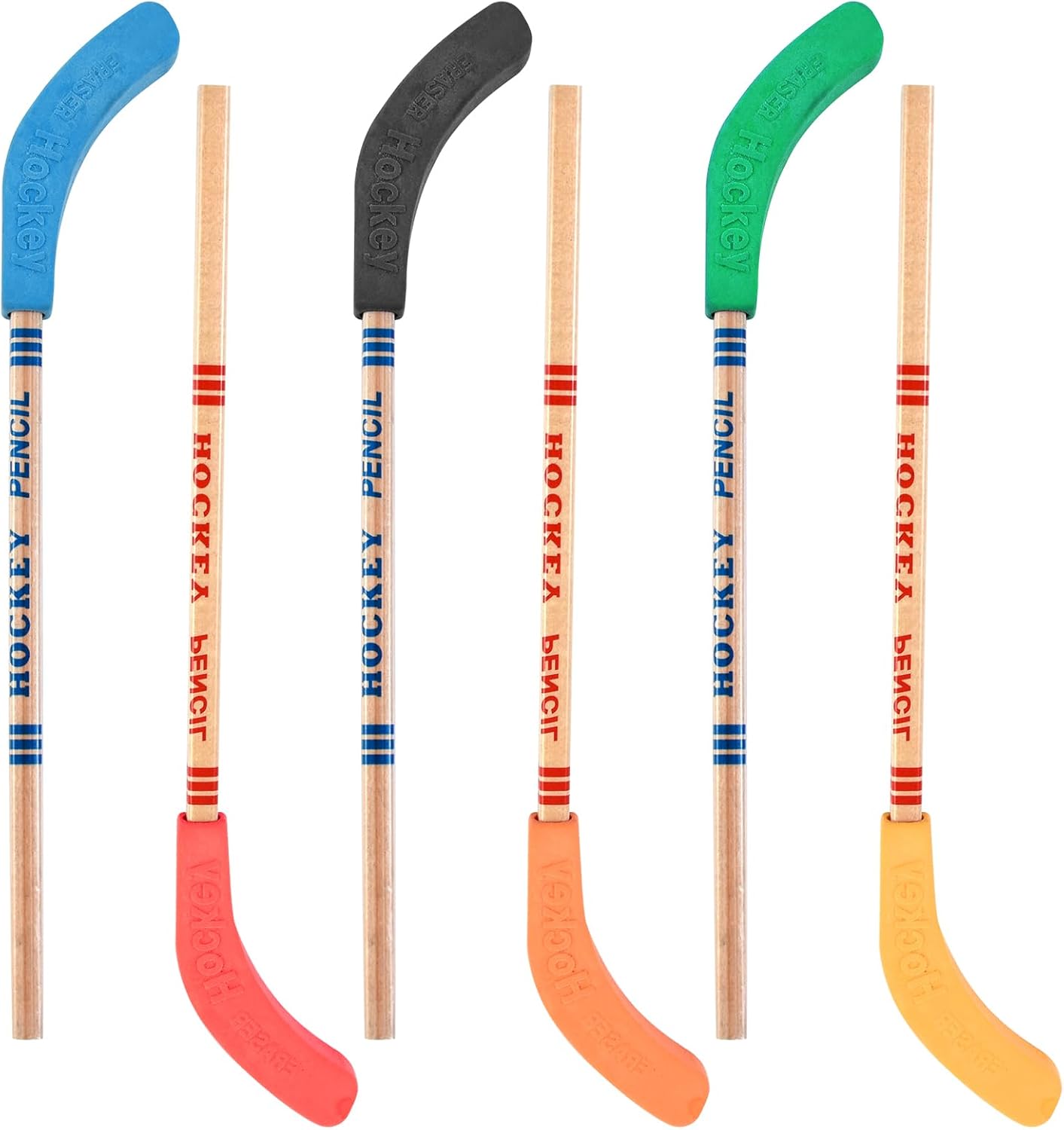 6 PCS Hockey Pencils and Erasers HB Pencils Team Pencils Hockey Stick