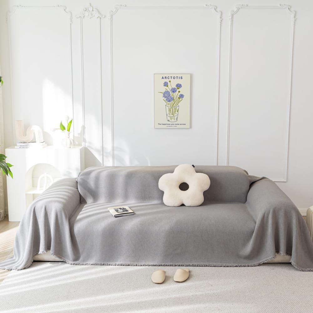 Plaid Canape Grande Taille Gris, Impermeable Chat Anti Griffe Couverture Canape Universelle 1 2 3 4 Places Angle Décorative Housse de Canapé idéal comme Jeté de Canapé ou Couvre-lit
