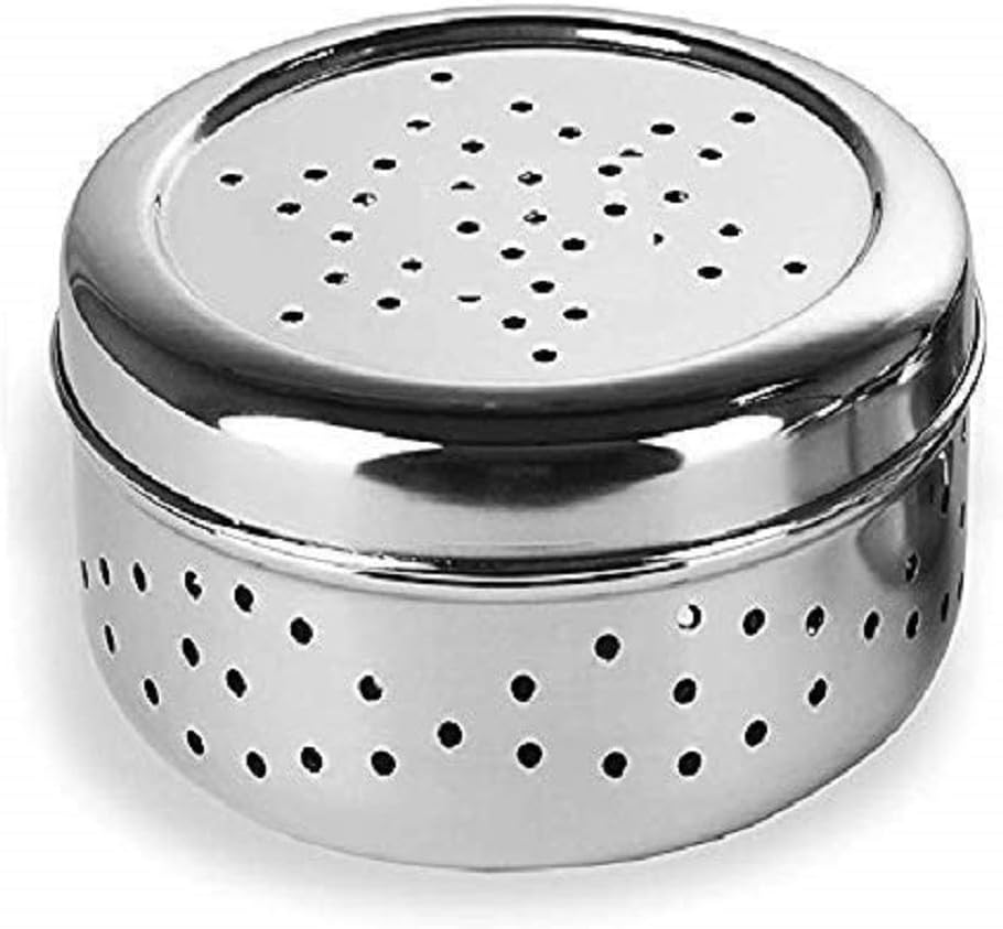 Devera Stainless Steel Green Coriander Storage Box Curry Leaves Box Set, Sprouts with air Ventilation Food containers Silver Dabba Flat Box Steel Dabba (dhaniya dibba) (800 ml)