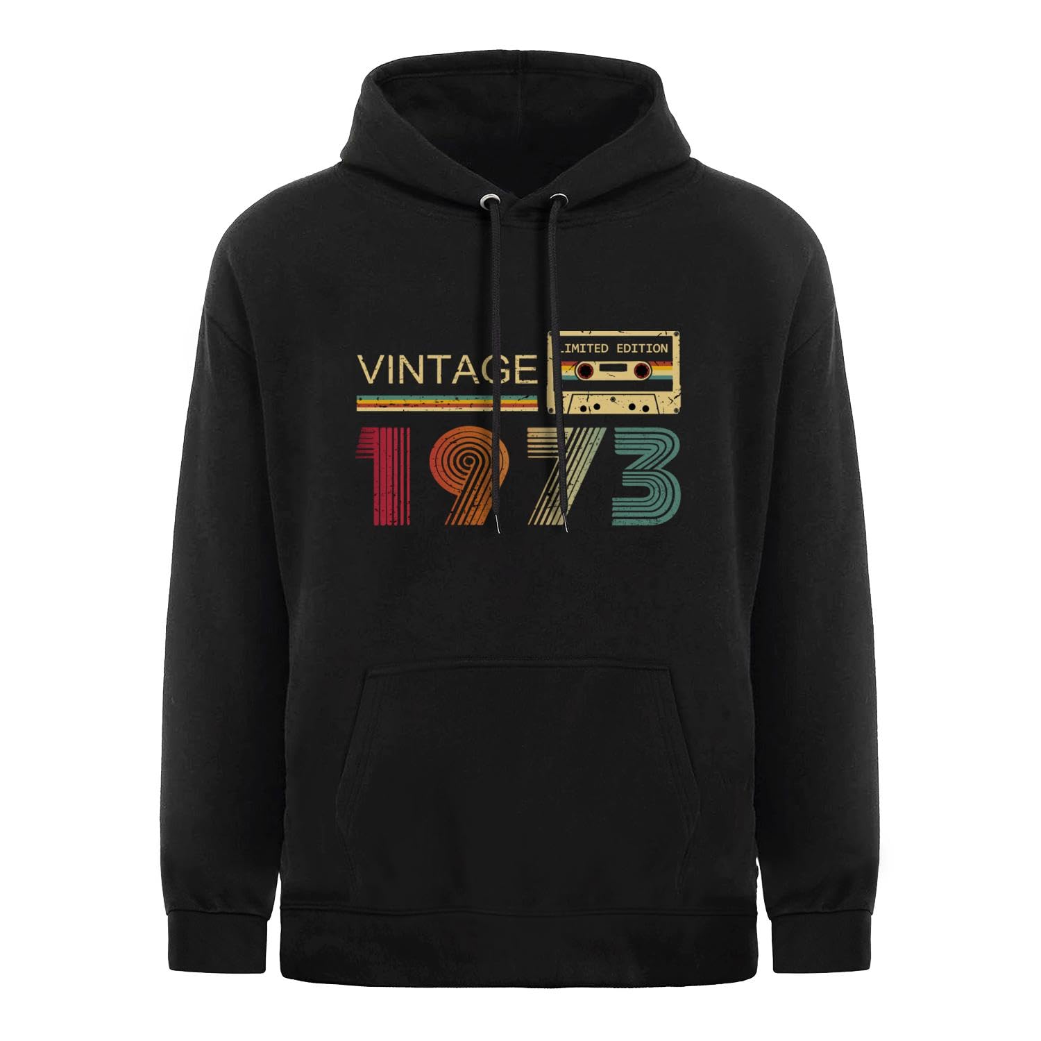 UNREALISMVintage 1973 Men's Hooded Sweatshirt 50th Birthday Gifts for Men Husband Brother Friends Dad 1973 Black Hoodie