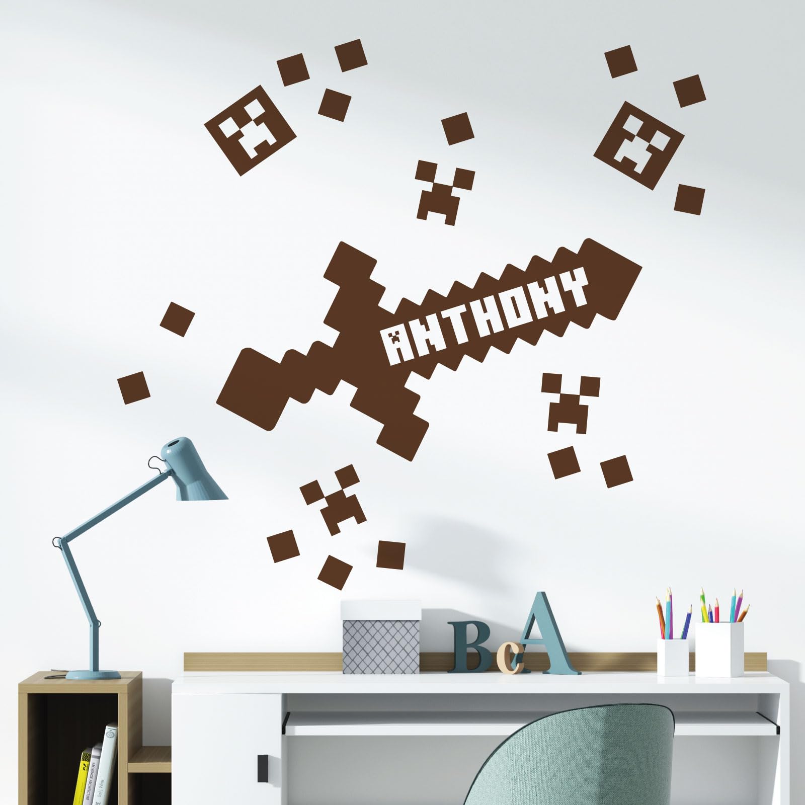 Gaming Mine Inspired Personalised Name - Gamers Bedroom Wall Sticker [Medium] [Chocolate]