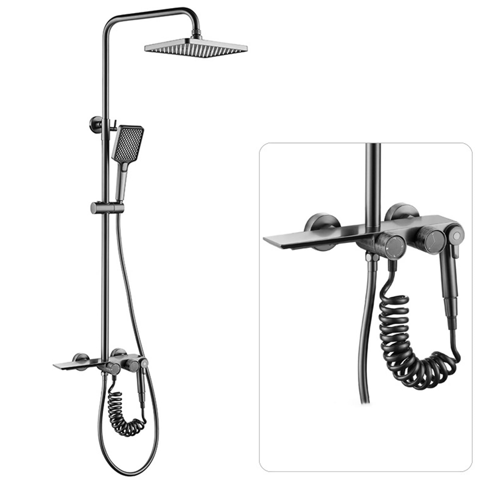 SWENEEN Handheld Showershower Valves With Shower Head,4 Functions Shower System,Adjustable Hot And Cold Shower Faucet Set,Wall Mounted Rain Shower System,Height Adjustable Shower,Gun Gray
