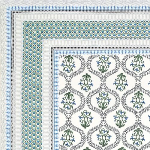 Image of Living Roots Ethnic Jaipur Block Print Double Cotton Bedsheet & 2 Pillow Covers, for Mattress Upto 6 inches Thick, No Colour Bleeding, Blue Colour, King Size 90 * 108 inches, 120TC (604-A)