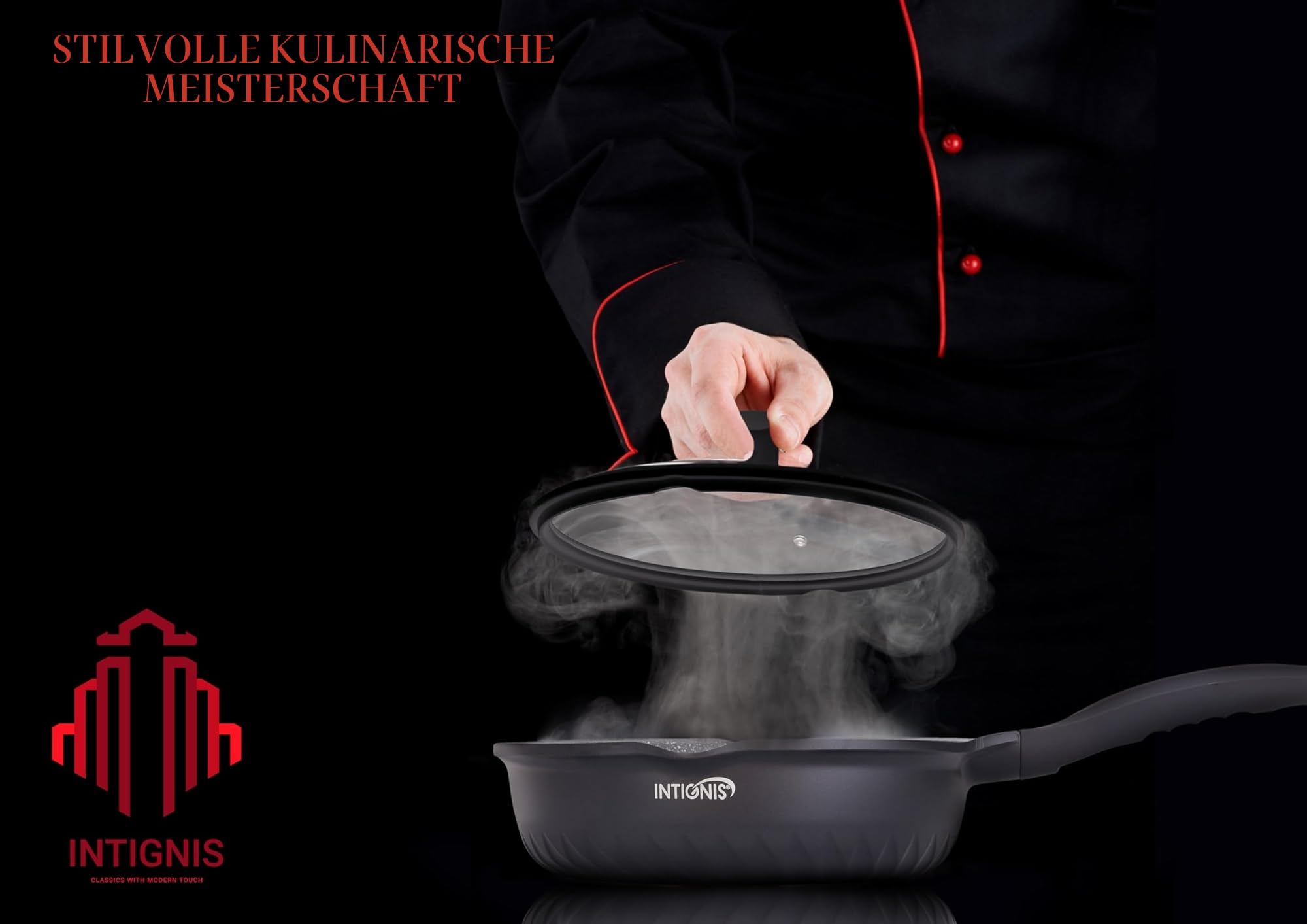 INTIGNIS Premium-Bratpfanne mit Deckel, Kratzfest, 30 cm, Extra Tief, Kompatibel mit allen Herdarten, Einschließlich Induktion, Frei von Chemikalien, Super Antihaftbeschichtet