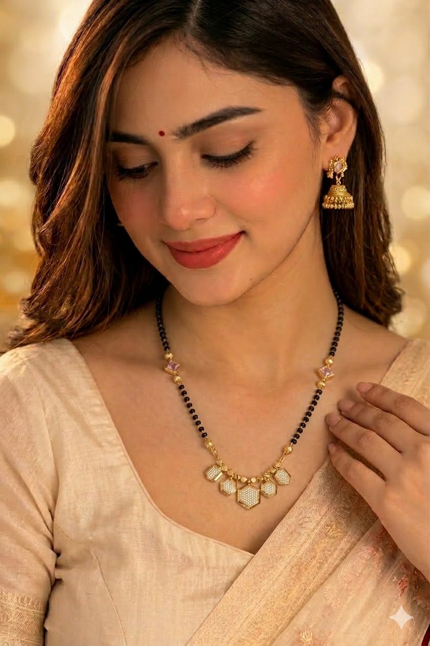 Gold Plated Mangalsutra Necklace for Women | Black Beads Pendant Chain | Traditional Jewellery for Festival & Gift